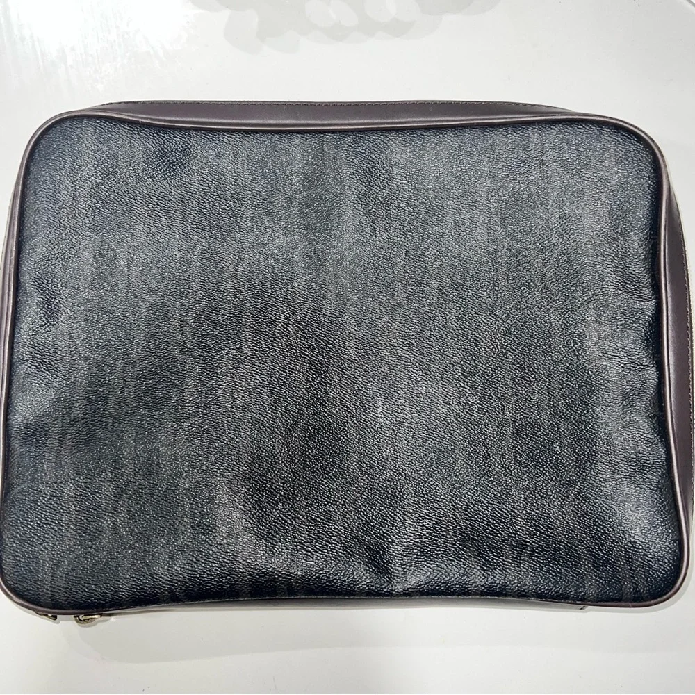 CH Carolina Herrera Dark Brown Monogram Canvas Laptop Bag